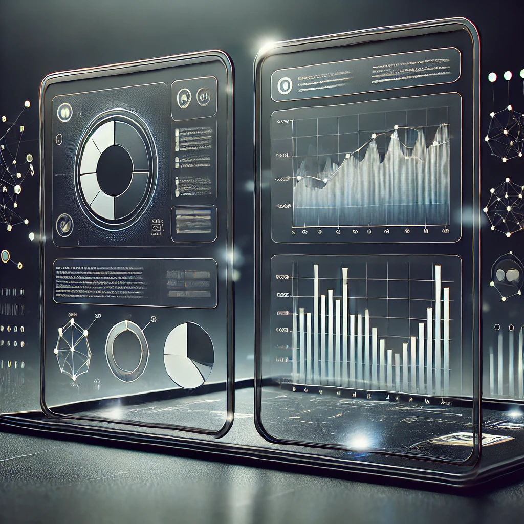 DALL·E 2024 08 13 14.10.53 A digital image depicting a data chat interface. The scene shows a sleek modern chat window with a clean dark theme. Inside the chat data visualiza