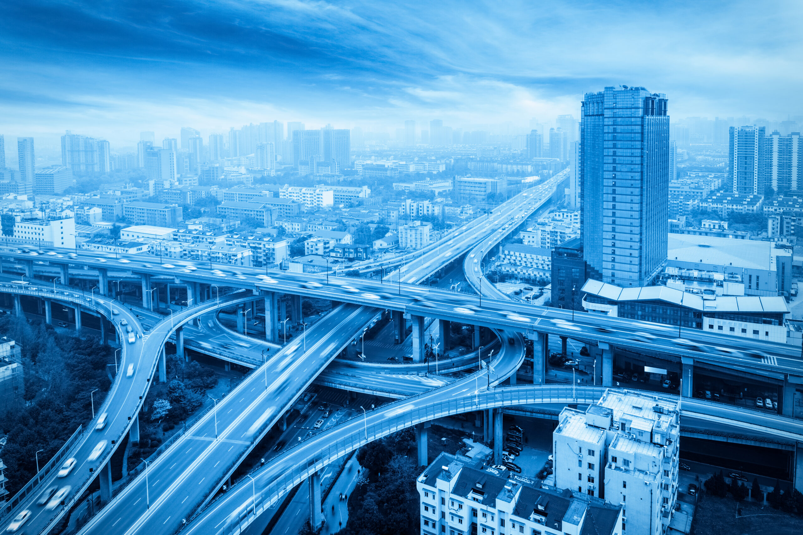 city overpass with blue tone expressway interchange viaducts hangzhou scaled